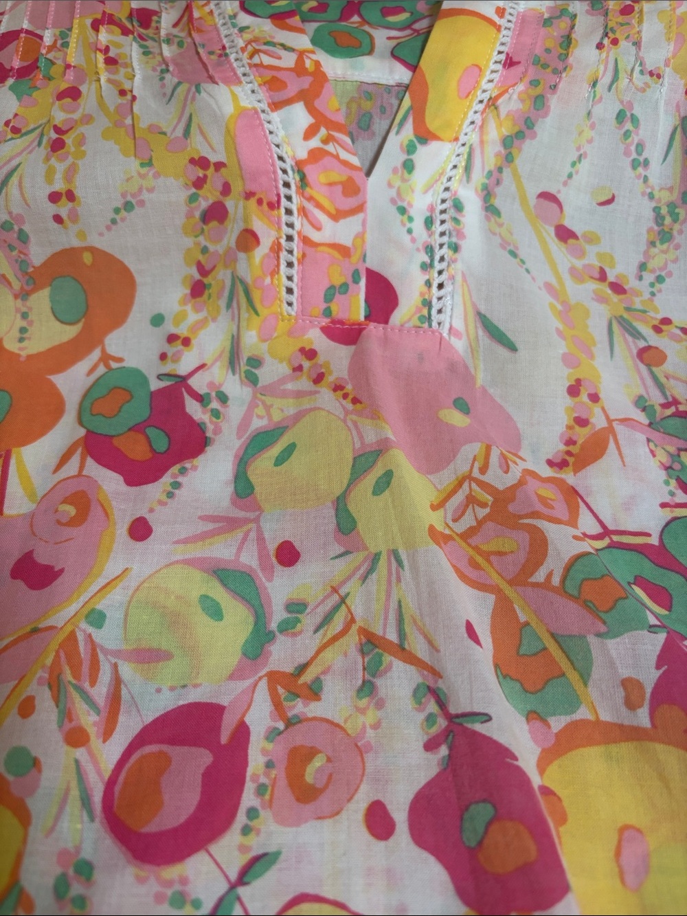 Talbots Pink Floral Pintuck Split-Neck Tunic